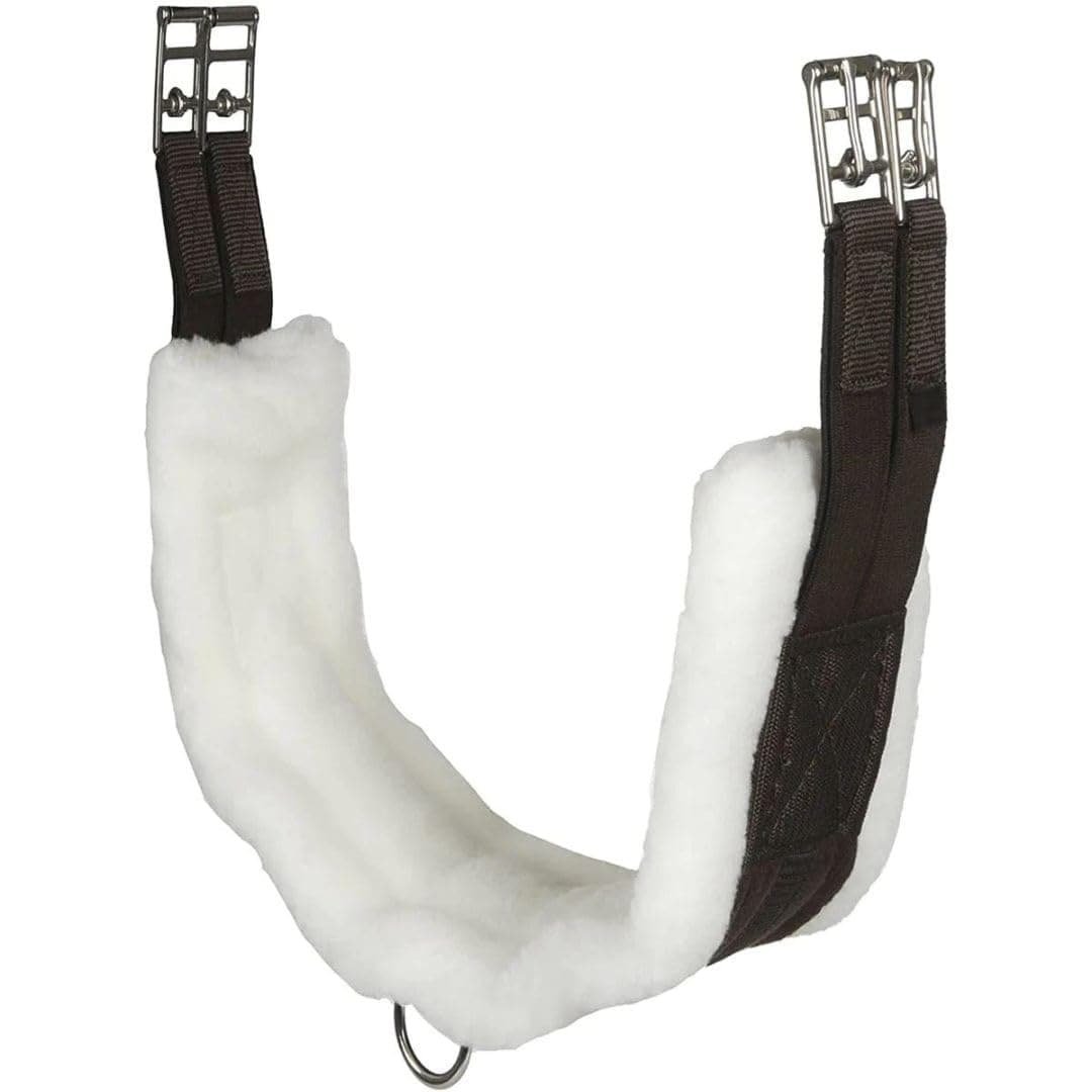 Intrepid International English Girth with Fleece - Breathable Lightweight Horse Girth for English Saddle, Double Elastic Easy Attachment, Brown with White Fleece, 52"