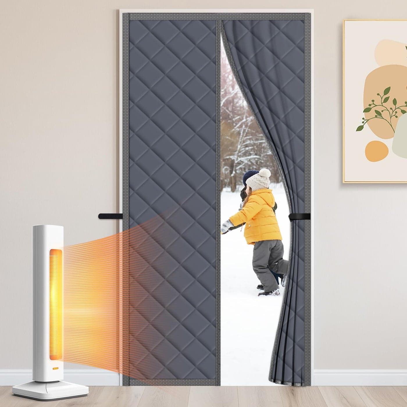 SereneCloud Magnetic Thermal Insulated Curtain Fits Opening Size 32 x 80 Oxford Fiber Fill Insulation Blanket for Front Patio Kitchen Entryways Home Winterizing Products Grey