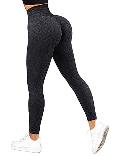 SUUKSESS Scrunch Butt Lifting Seamless Leggings for Women Booty High Waisted Workout Yoga Pants (Leopard Black, M)