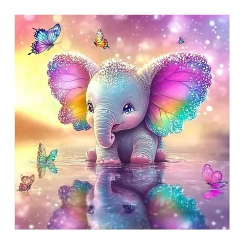 DIYDECORFUN Diamond Art Kits for Adults Beginners5D Full Round Drill Elephant Butterfly Diamond Painting KitDIY Diamond Dot Gem Art for Home Decor Christmas Gift 12x12 Inch