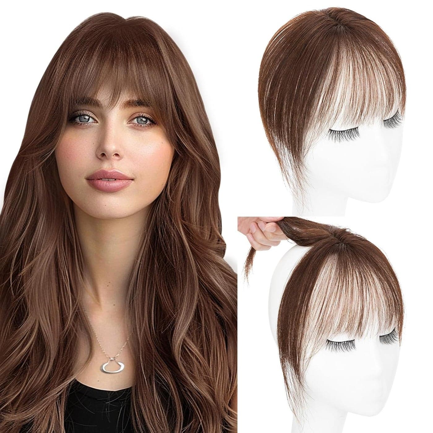 Hairro Clip in Bangs 100 Real Human Hair Wispy Bangs 360 Cover 3D Clip on Hair for Women Fake Bangs Air Bangs for Daily Wear Hairpieces Hair Extensions 8 Inch Dark Brown