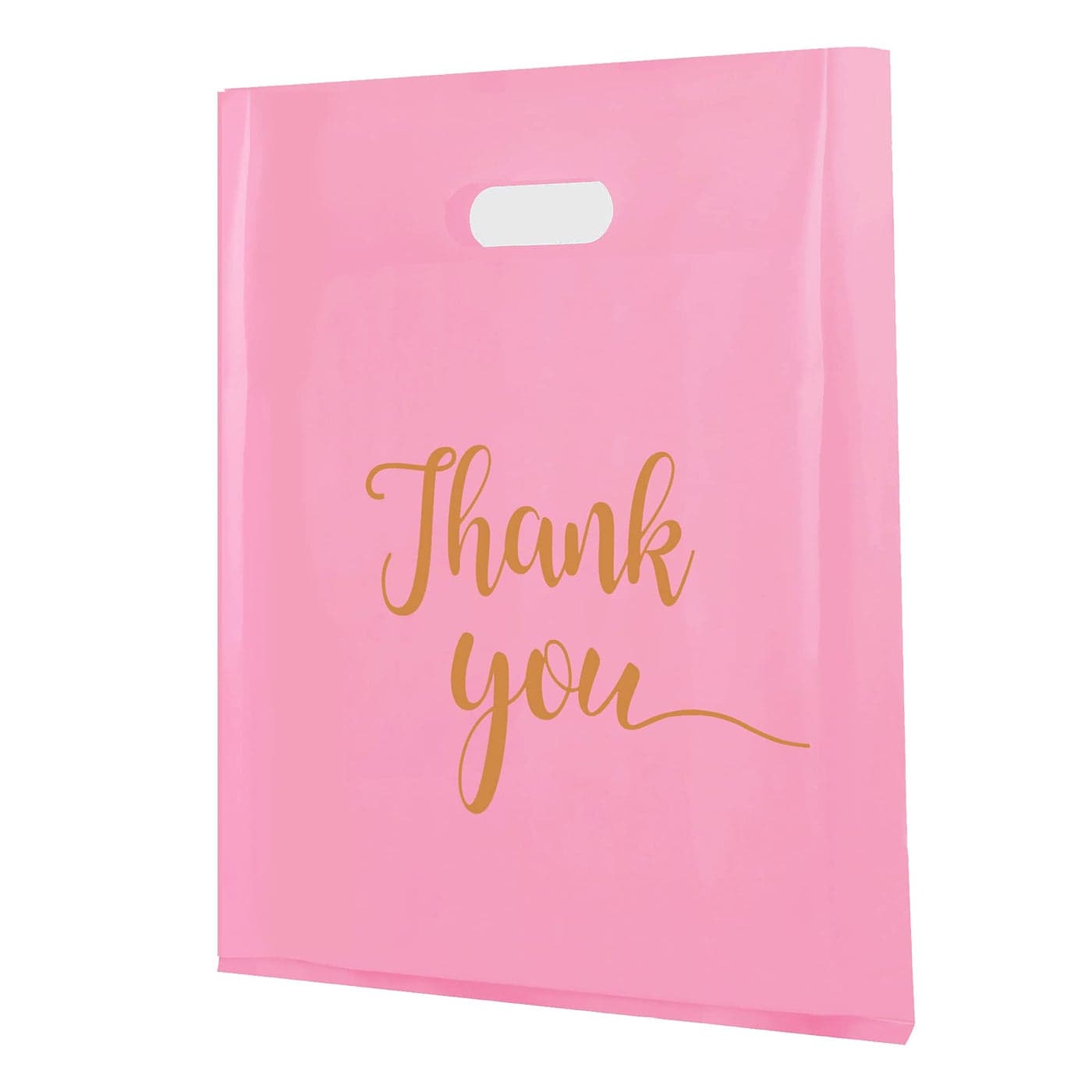 MUKOSEL 100Pcs Thank You Merchandise Bags Extra Thick 236 Mil 12x15 In Retail Shopping Bags for Goodie bags Party Stores Boutique Clothes Business Gift Reusable Plastic Bags with Handle Pink