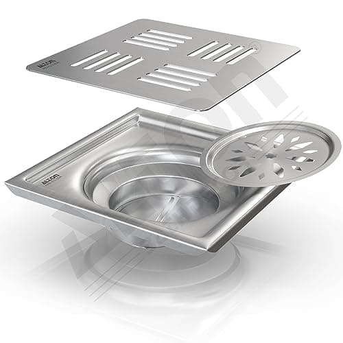 ALTON ALD1001, SS-304 Grade, 6x6 INCH Plain, Bathroom Grating Square Floor Drain Jali with Cockroach Trap, Matte