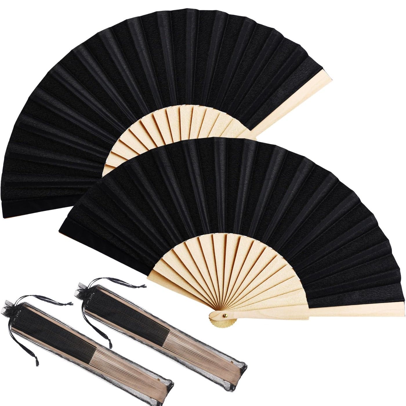 Chuangdi 2 Pieces Folding Hand Fans for Line Dancing Manual Clapping Wooden Church Fans Handheld for Women with Drawstring Organza Bags Boots on the GroundBlack2 Pcs