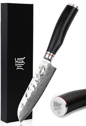 YOUSUNLONG Santoku Knife 5 inch Cutlery Knives Japanese 67 Layers Hammered Damascus Steel with Natural Leadwood