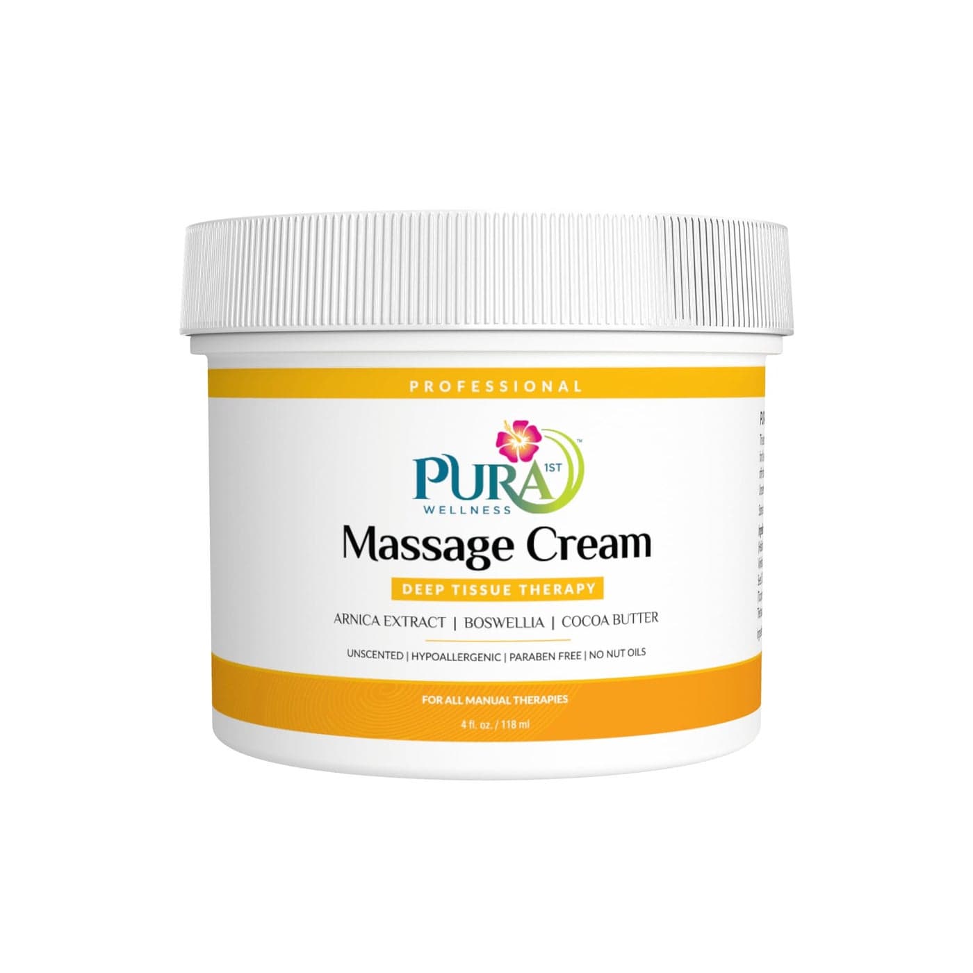 Pura 1st Deep Tissue Therapy 4 Fl oz Massage Cream Professional Massage Therapy Unscented Natural Ingredients Skin Hydrating Moisturizing Muscle Relief for Bruising Recovery Soothing