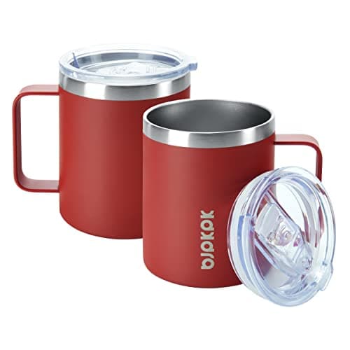 BJPKPK 2pcs Stainless Steel Insulated Coffee Mug 14oz with Lid Non Sweat DesignRed