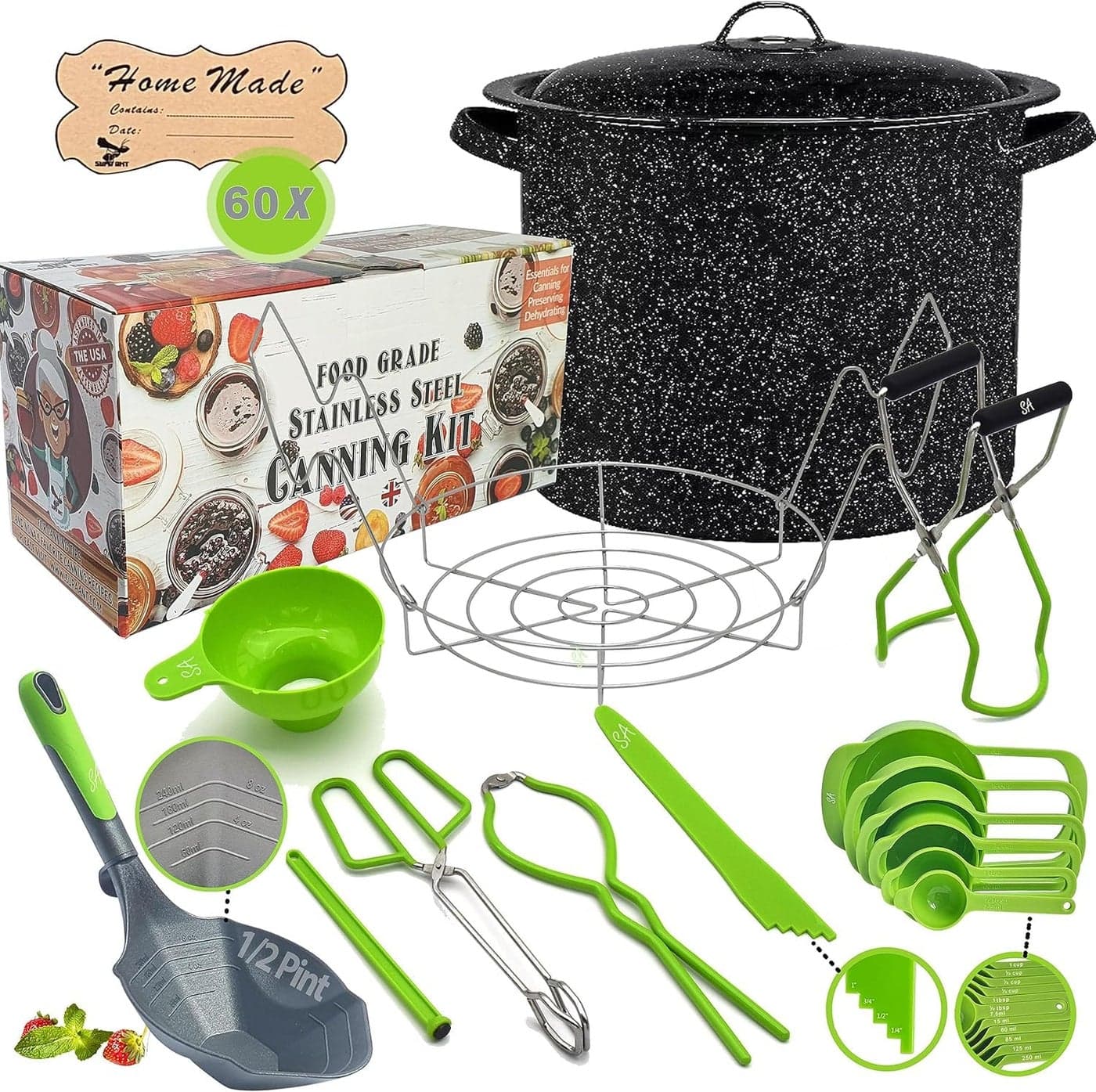 Canning Supplies Water Bath Canning Pot with Rack and Lid Starter Kits Set for Beginners Stainless Steel Water Bath Canner Kit and Rack Canner Rack XL Ladle Measuring Cups Kitchen Funnel