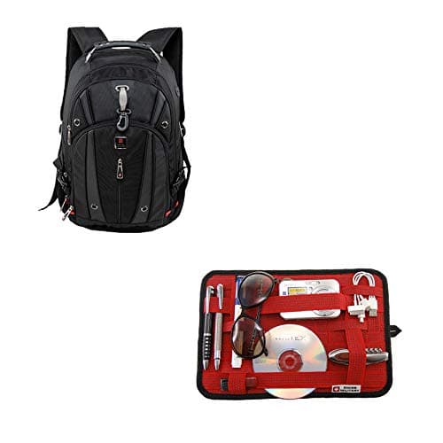 Swiss Military Combo of Laptop Backpack, Travel Backpack for Men, Bagpacker Bag for Men with USB Charging Port, Black, 31L & Travel Bag Organiser, Organizer Bag with Multiple Nylon Bands, Red