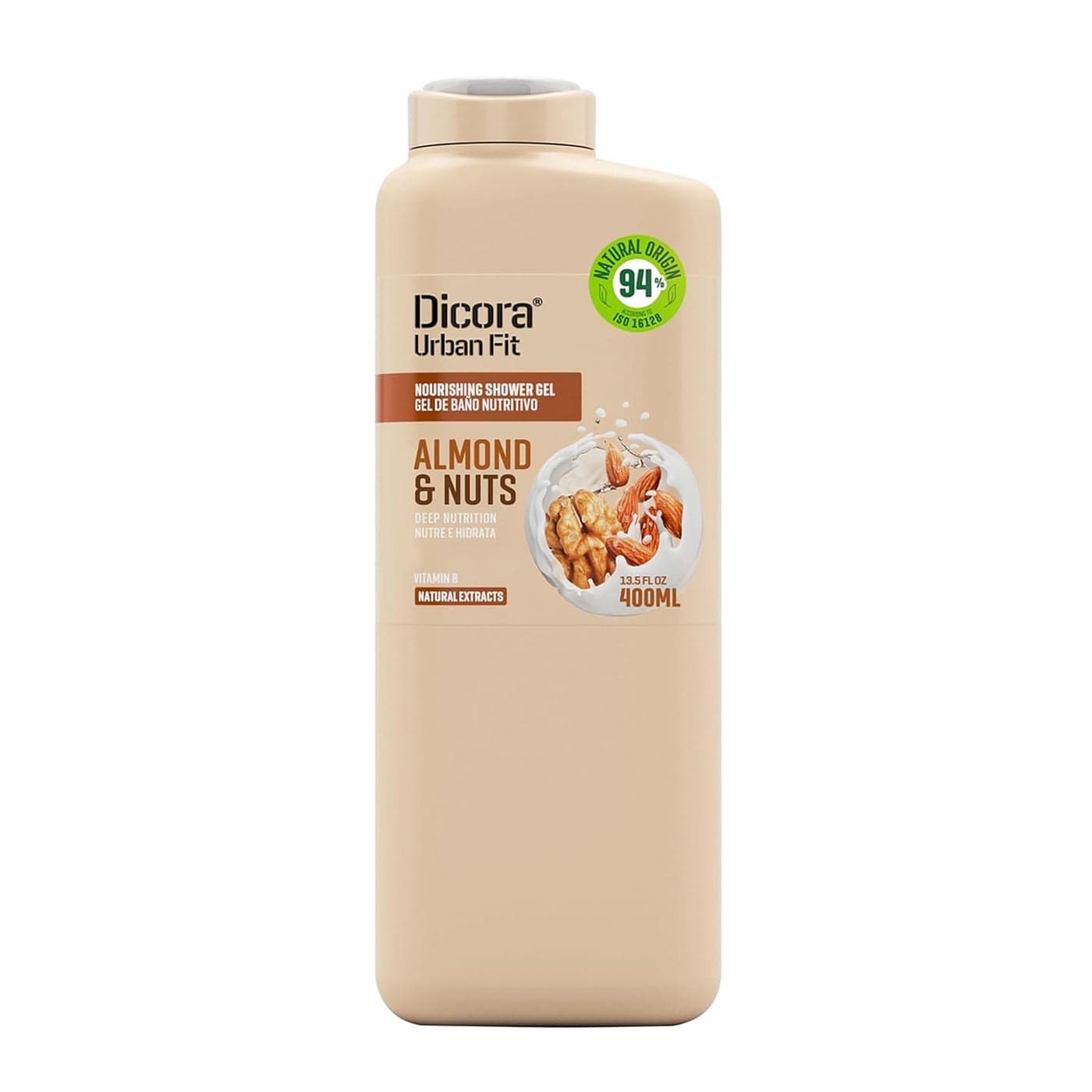 Dicora Urban Fit Nourishing Shower Gel Extra Moisturizing Women and Mens Body Wash With Vitamin B for Skin Elasticity Almond and Nuts 135 oz