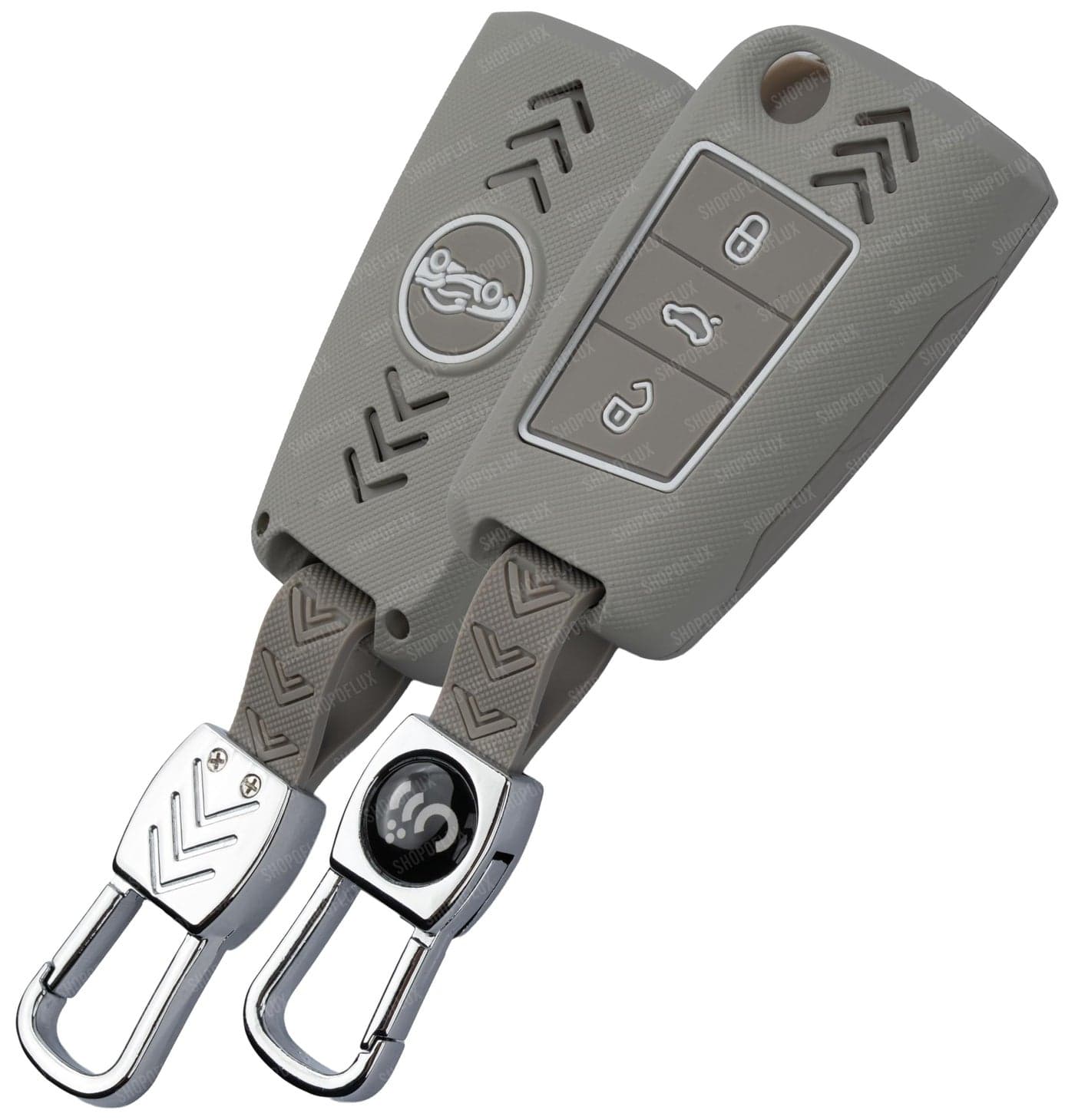 SHOPOFLUX Metal Key Cover Compatible for Skoda & Volkswagen Cars Kylaq | Slavia | Kushaq | Octavia | Virtus | Taigun | Tiguan | T Roc 3 Button Flip Key (ABS Light Grey)