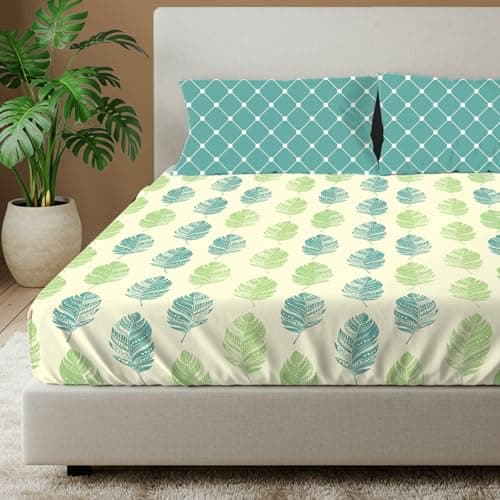 Urban Space 144 TC Divine 100% Cotton Bedsheet for King Bed, Cotton Bedsheet with 2 Pillow Covers (Size 108 x 108 inches, Dew Teal, King Size)