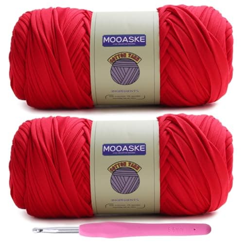 Mooaske 2 Pack TShirt Crochet Yarn for DIY Knitting Crochet Cloth Blanket Bag Dolls 400g Chunky Thick Yarn for Crocheting with PolyesterSpandex Blend Elastic Fabric Red