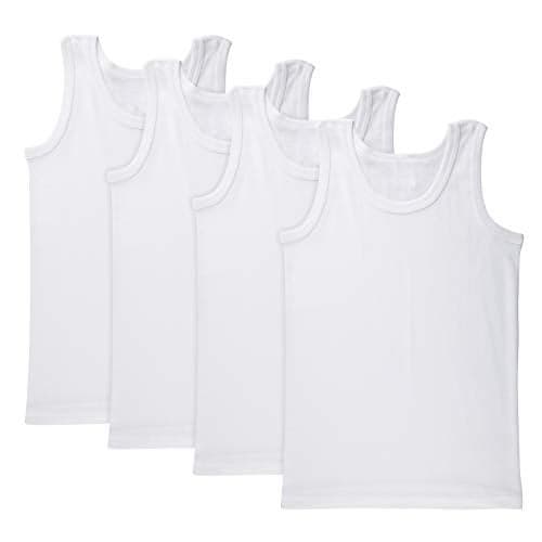 Brix Boys' White Tank top 100% Cotton - Super Soft Undershirts 4-Pack tees.