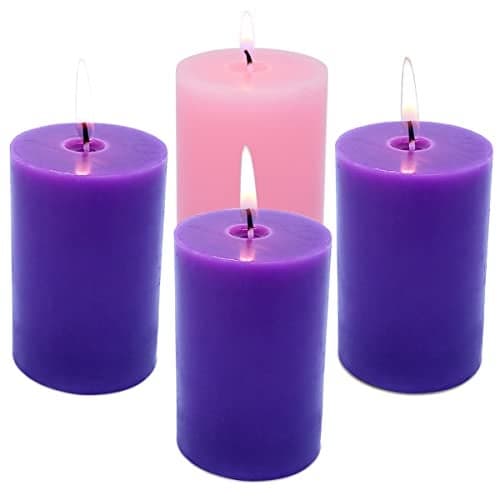 Amusaer 2x3 Inch Advent Pillar Candles Set of 4 Unscented Dripless Purple Pink Candles for Christmas Weddings Home Holidays Relaxation Spa Church