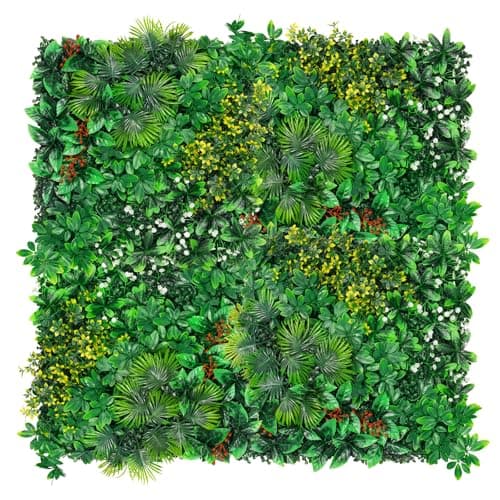 Yangrass Artificial Grass Wall Panels, 20''x20'' 12pcs Boxwood Wall Panels with Tropical Leaves, Faux Greenery Privacy Fence Screen, Grass Backdrop for Outdoor Indoor Garden Birthday Wedding Decor