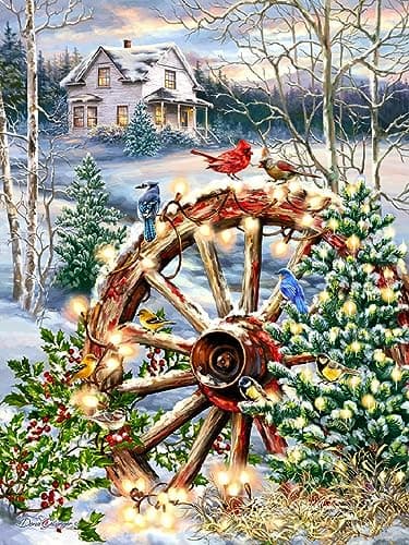 Springbok Country Christmas 1000 Piece Jigsaw Puzzle for Adults and Kids Featuring Cabin and Birds in Winter Scene Made in The USA with Interlocking Pieces That snap Perfectly in Place
