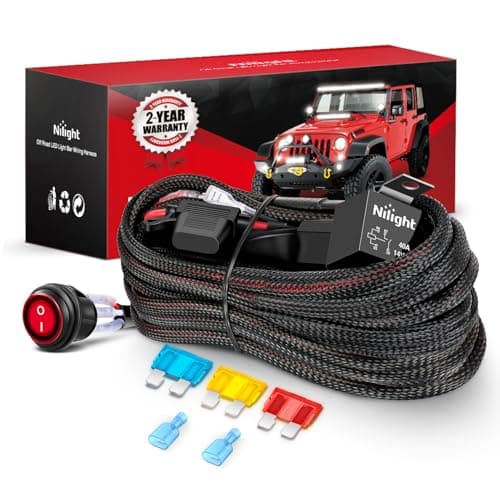 Nilight Wiring Harness Kit Nylon 14 AWG 1 Lead 12 V On Off Switch Power Relay Blade Fuse for LED Light Bar Off Road Lights on Car Jeep Boat Trucks