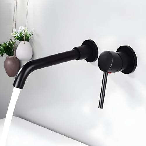 InArt Waterfall Faucet Tap | Wall Mounted Brass Basin Mixer | Concealed Parts | Single Lever | Hot & Cold Water | Modern Design | Matt Black Finish