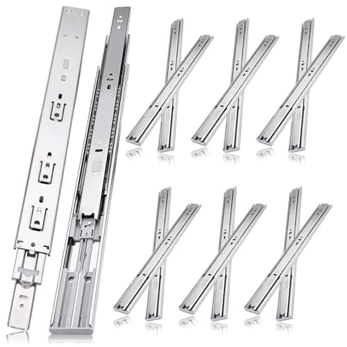 22 inch Drawer Slides 6 Pairs (12pcs) Soft Self Close 3 fold Full Extension Ball Bearing Cabinet Drawer Glides Side Mount for Dresser, Cabinet, Kitchen 100 LB Capacity 22" Silver