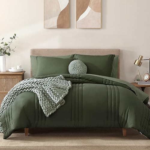 Monbix Full Comforter Set - 7 Pieces Olive Green Bed in a Bag Full Size Bedding Sets with Comforters, All Seasons Down Alternative Comforter with Sheets,Pillowcases & Shams