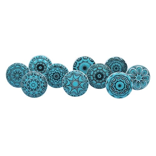 Royal Kraft Vintage Cyan Printed Ceramic Pull Knobs for Kitchen Cabinet, Door & Drawer, Wardrobe, Cupboard (Set of 10) Sknob013