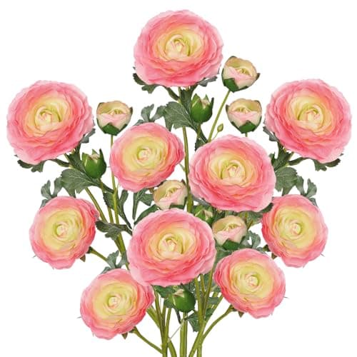 Briful Pink Ranunculus Artificial Flowers Bouquets, Set of 5 25.9'' Long Stems Faux Peony, Real Touch Spring Summer Floral Arrangement for Home Decor Wedding Vase Filler DIY Crafts