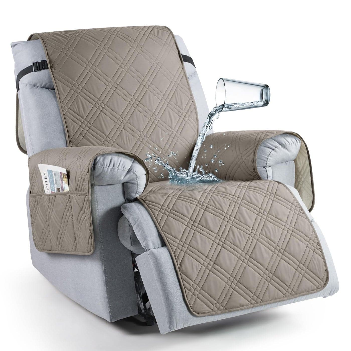 TAOCOCO 100 Waterproof Recliner Chair Cover Oversized Recliner Covers for Large Recliner Chair with Double Straps Non Slip Reclining Chair Cover for Kids Pets28 Light Brown