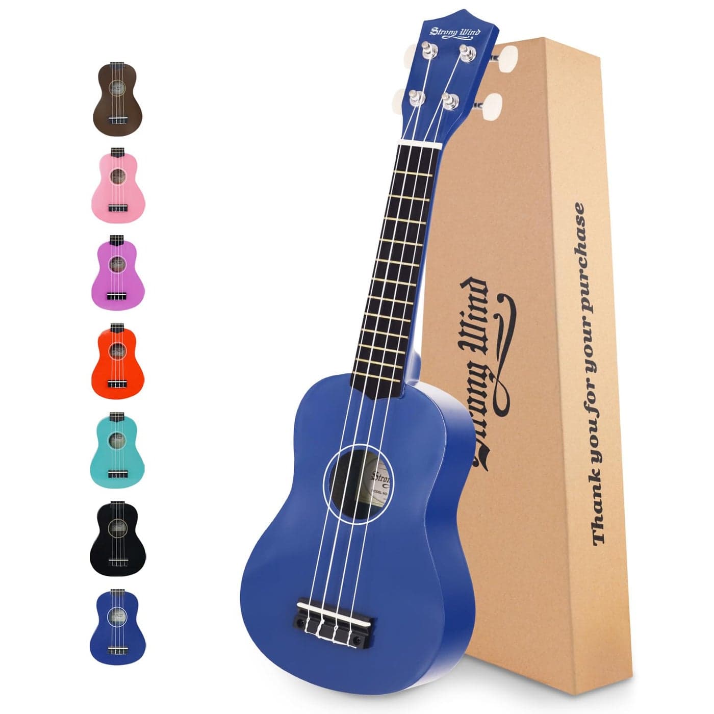 Strong Wind Soprano Ukulele 21 Inch Basswood Ukeleles for Beginners Four Strings Hawaiian Guitar Ukulele for Adults Teenagers Blue