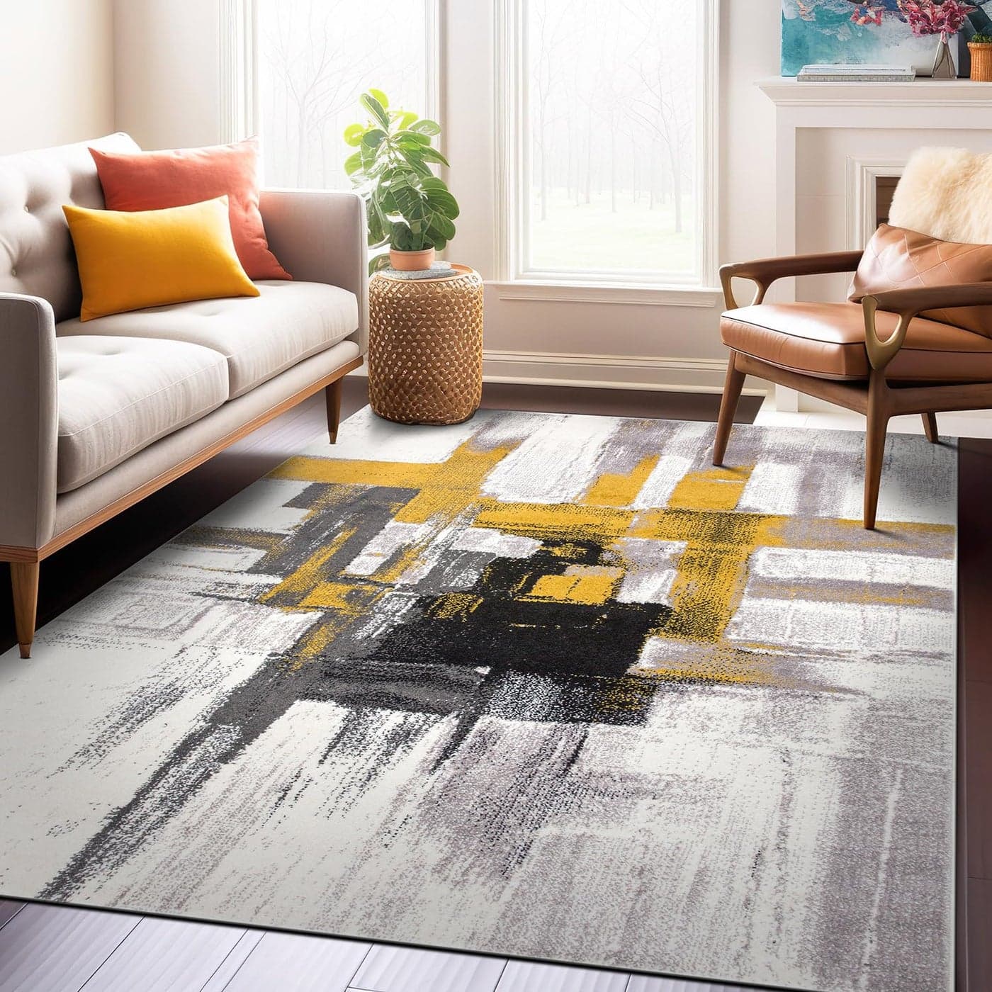Rugshop Contemporary Modern Abstract Area Rug 5 x 7 Gold