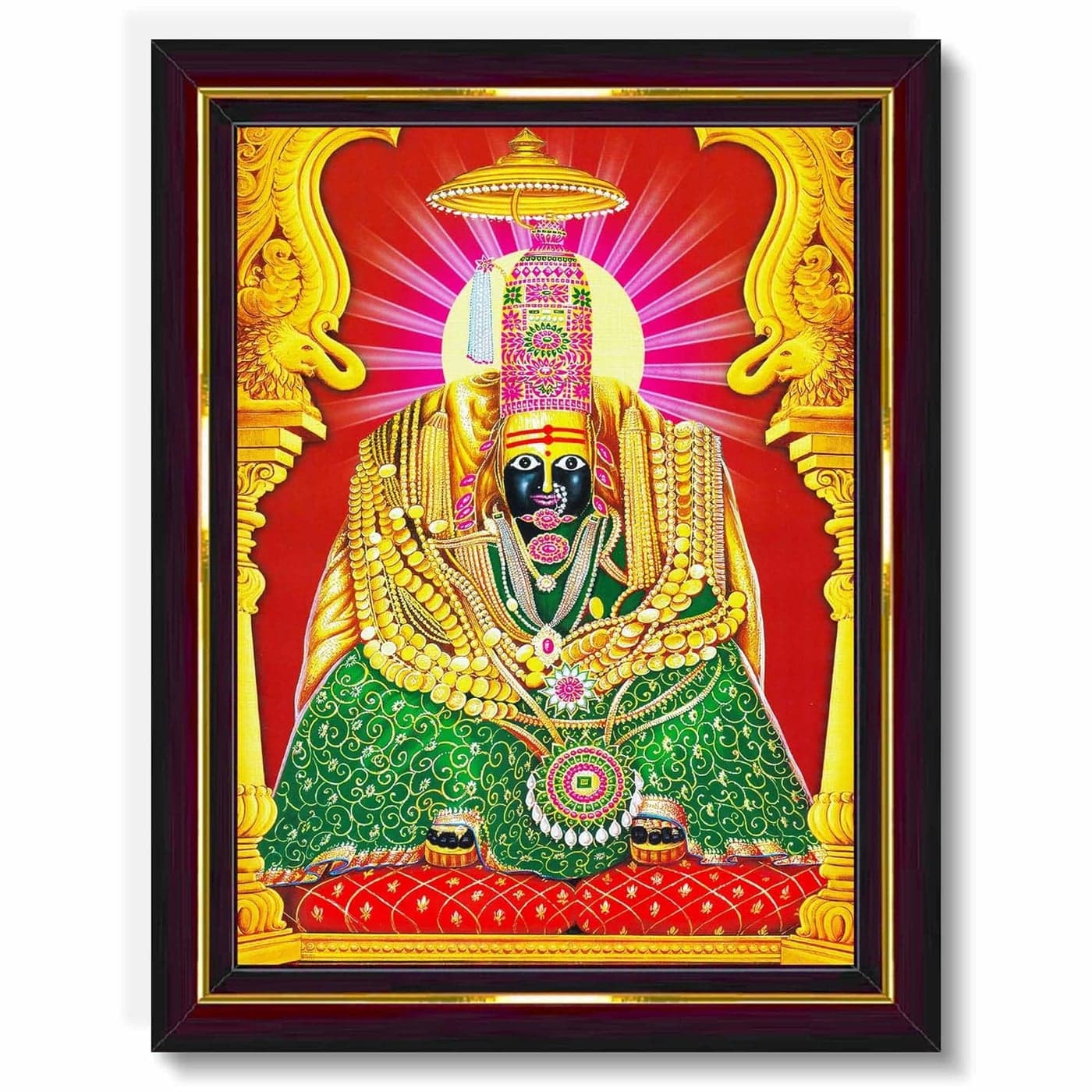 Pavan Photo Laminations Tulja Bhavani Maa Mata Tuljapur Tuljabhavani Wall Painting Framed Home Decor WoodMatteBrownSmall Size6 x 8 Inch B1894S