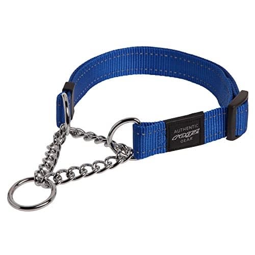 Rogz Utility Medium 5/8-Inch Reflective Snake Obedience Half-Check Dog Collar, Blue