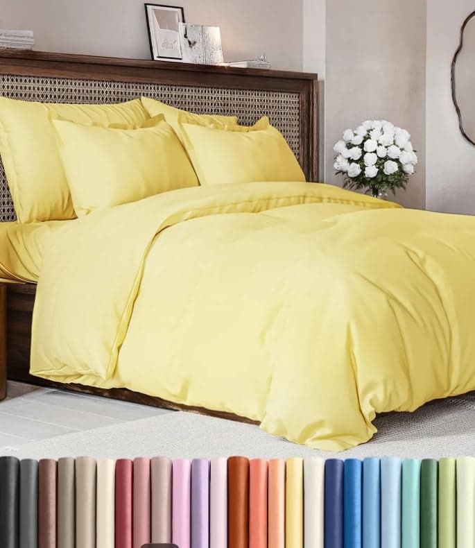 Duvet Cover King Size Set Extra Soft King Duvet Cover 104 x 90 with 2 Pillow Shams Hotel Luxury Easy Care and Fade Free w Zipper Closures Ties All Season Comfy Cozy Breathable Yellow