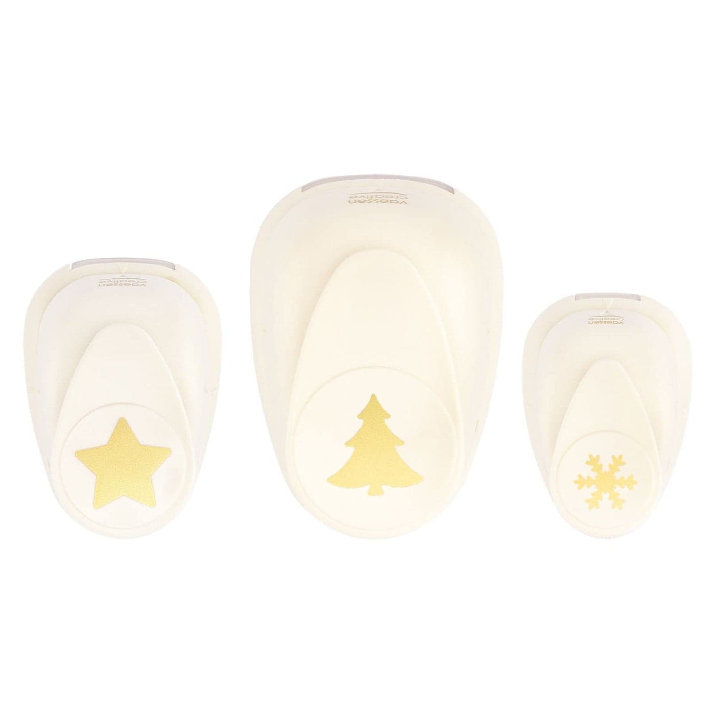 Vaessen Creative Craft Paper Punch Christmas 3 Pcs Various Sizes Circle Cutter for Crafting and Card Making Snowflake Christmas Tree Star Ivory