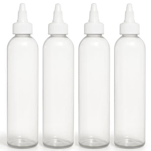 BRIGHTFROM Twist Top Applicator Bottles Clear 8 OZ BPAFree Plastic Empty Squeeze Refillable OpenClose Nozzle Multi Purpose Pack of 4