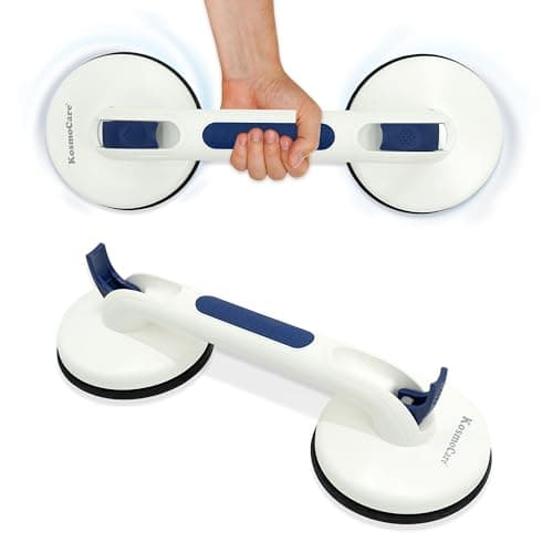 KosmoCare Suction Grab Bar | Tool Free Shower Handle | Portable Grab Bar | Safety Rail for Handicap Elderly Senior | No Assembly Required | Heavy Duty | 15 inch White - Crest Series