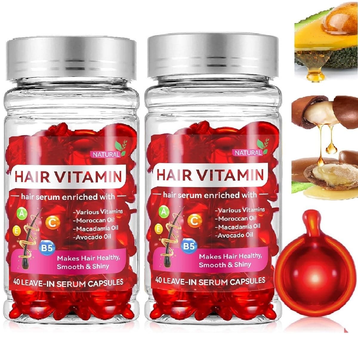 Ginaday Hair Treatment Serum Capsule Moisturizing Strengthening Silky Hair Vitamin Serum Oil Hair Serum for Frizzy and Damaged Hair 2 bottle