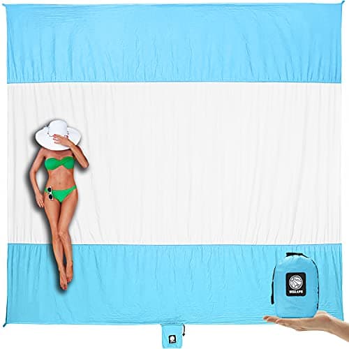 WEKAPO Beach Blanket Sandproof Waterproof Extra Large Beach Mat Oversized SandFree Lightweight QuickDrying Beach Vacation Essentials with Stakes Corner Pockets White 9x7 FT