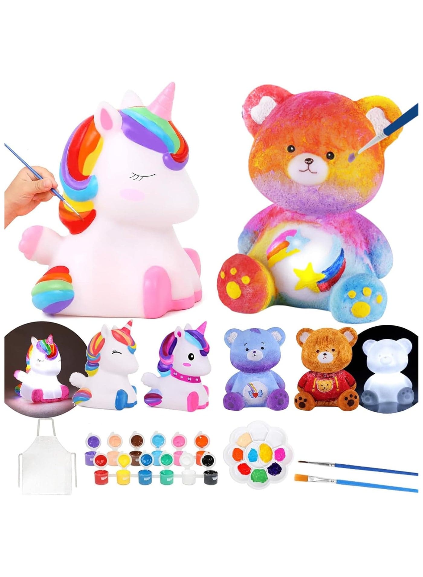 Paint Your Own Bear and Unicorn Lamp Kit Art Supplies Arts and Crafts Kit Painting Kit for Kids Painting Set DIY 3D 2pcs Lamp Creative Crafts Set Art Supplies for Boys and Girls Birthday Gift