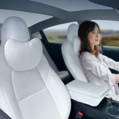 BlissfulNest Tesla Neck Pillow Car Seat Headrest 2 Pack Neck Pillow for Tesla Model Y Tesla Model 3 Tesla Model X Tesla Model S Nappa Leather Height Adjustable Thickness Adjustable White