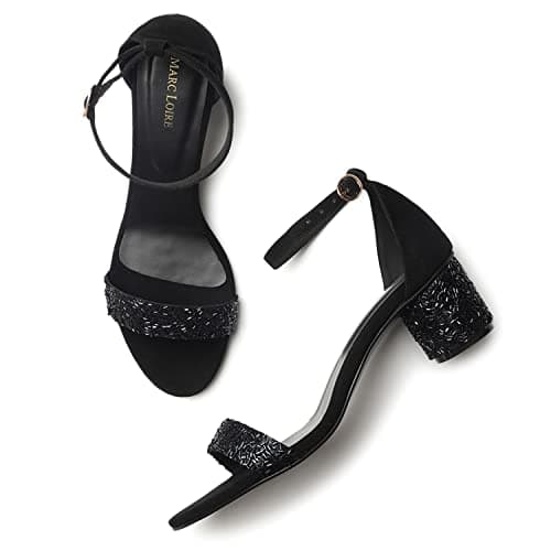 Marc Loire Women's Glittery & Shimmery Block Heels Fashion Sandals (Black, numeric_4)
