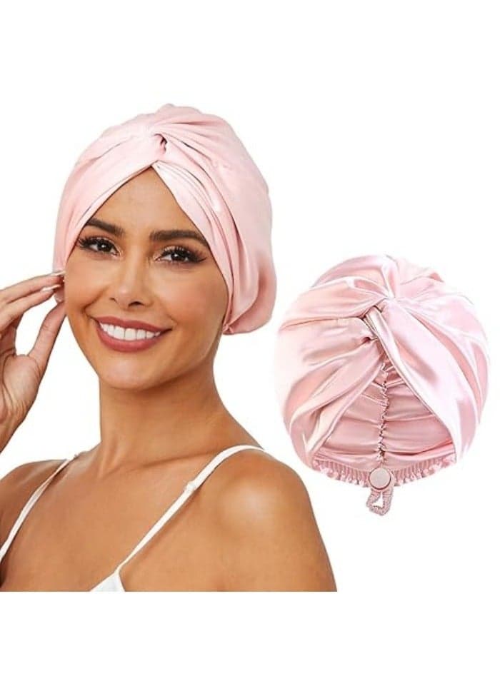 Adjustable Silk Satin Hair Bonnet for Sleeping, Double Layer Hair Wrap Sleep Cap Turban for Women Men, Curly Straight Long Large Braid Unisex