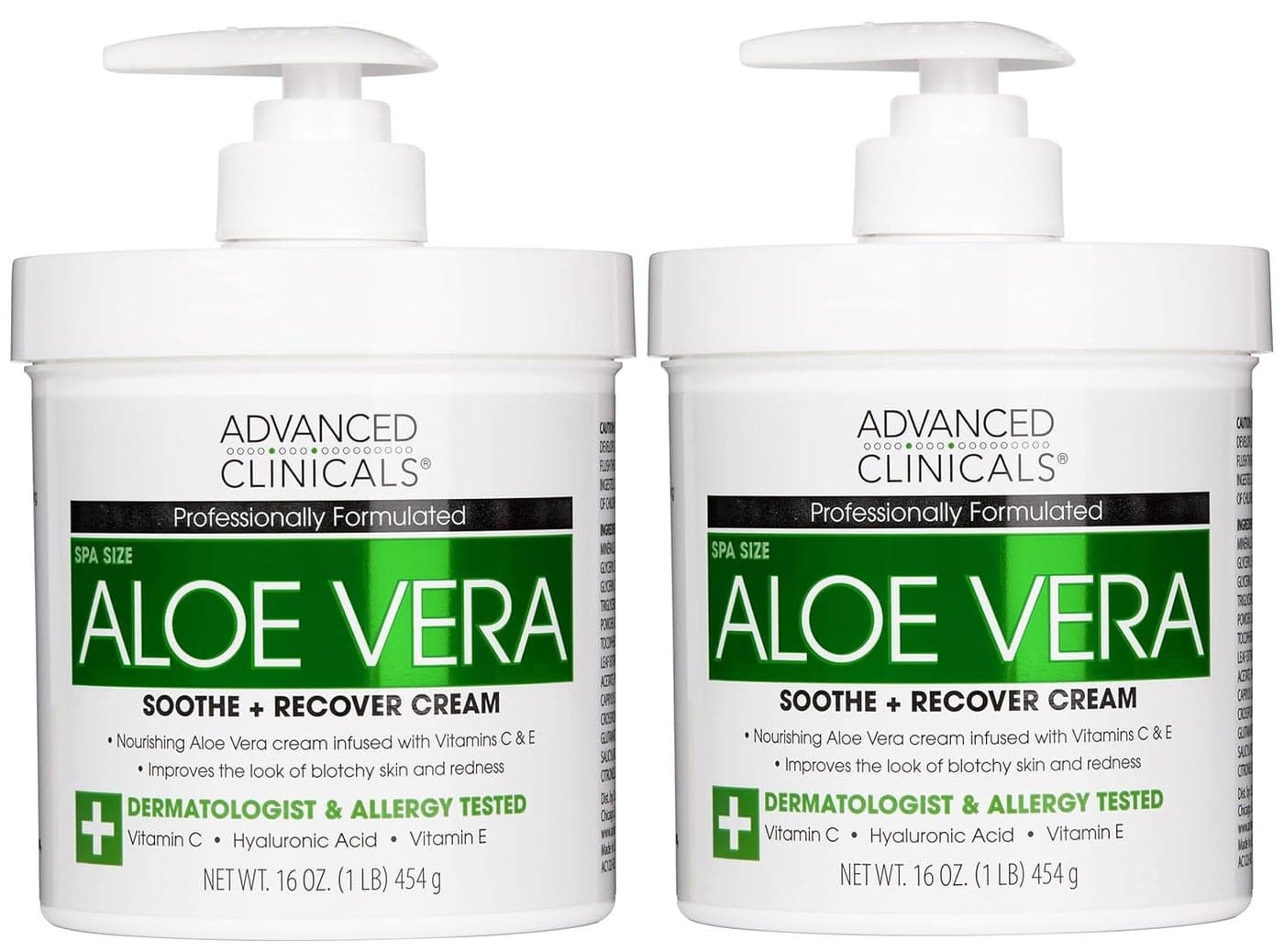 Advanced Clinicals Aloe Vera Lotion Sun Burn Recovery Cream After Sun Body Lotion WVitamin C Hyaluronic Acid Sun Damaged Skin Repair Moisturizing Cream Skin Care Products Large 16 Oz 2PC