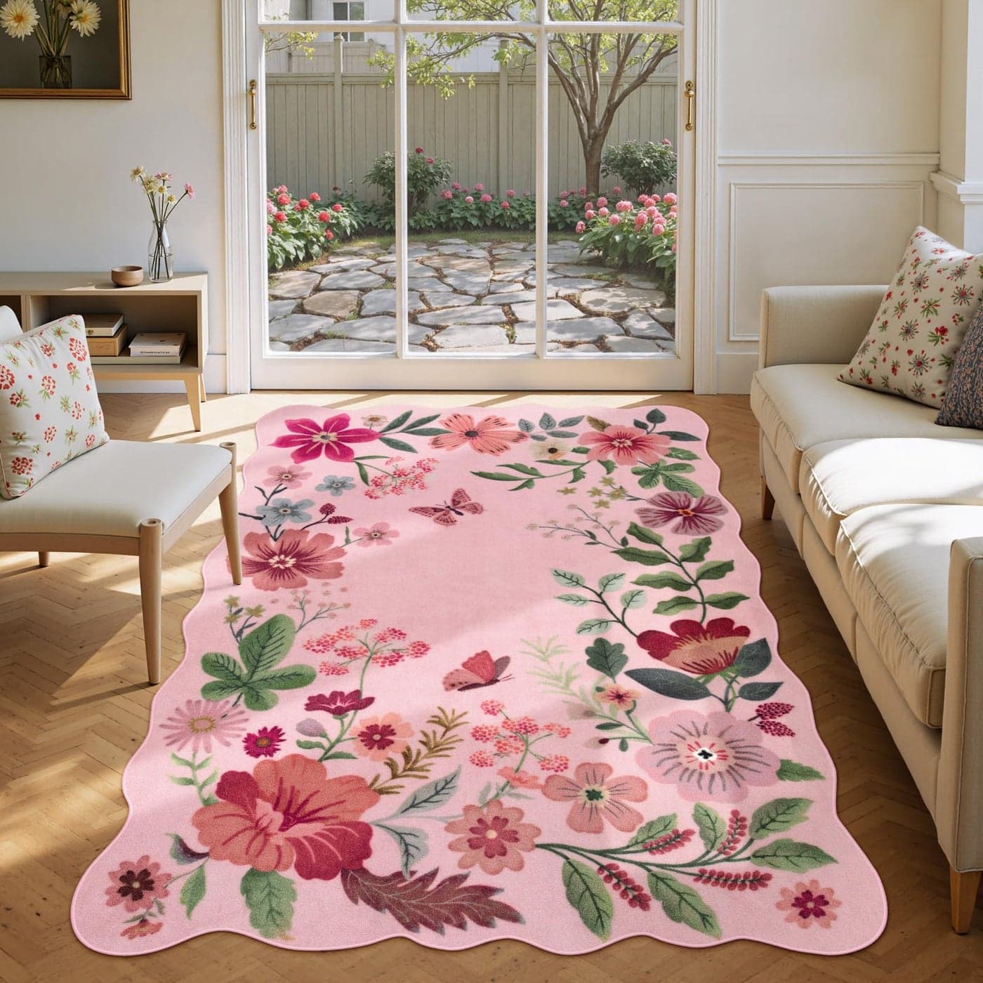 Lahome Floral Washable Rugs 4X6 Pink Rugs for Bedroom Girls UltraThin Soft Living Room Rug NonSlip Stain Resistant Boho Lightweight LowPile Throw Carpet for Nursery Office 4x6ft Pink