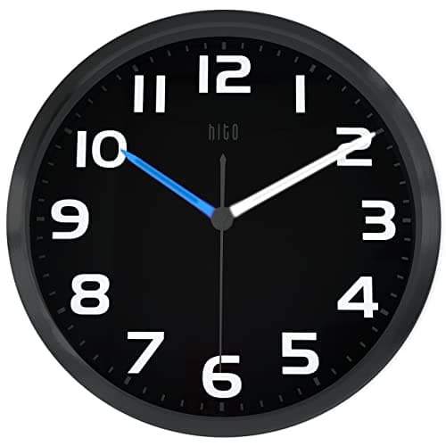 HITO 12 Inch Night Light Wall Clock Battery Operated Brightness Adjustable, Metal Frame, Glass Cover(Hands + Numbers Illuminate)