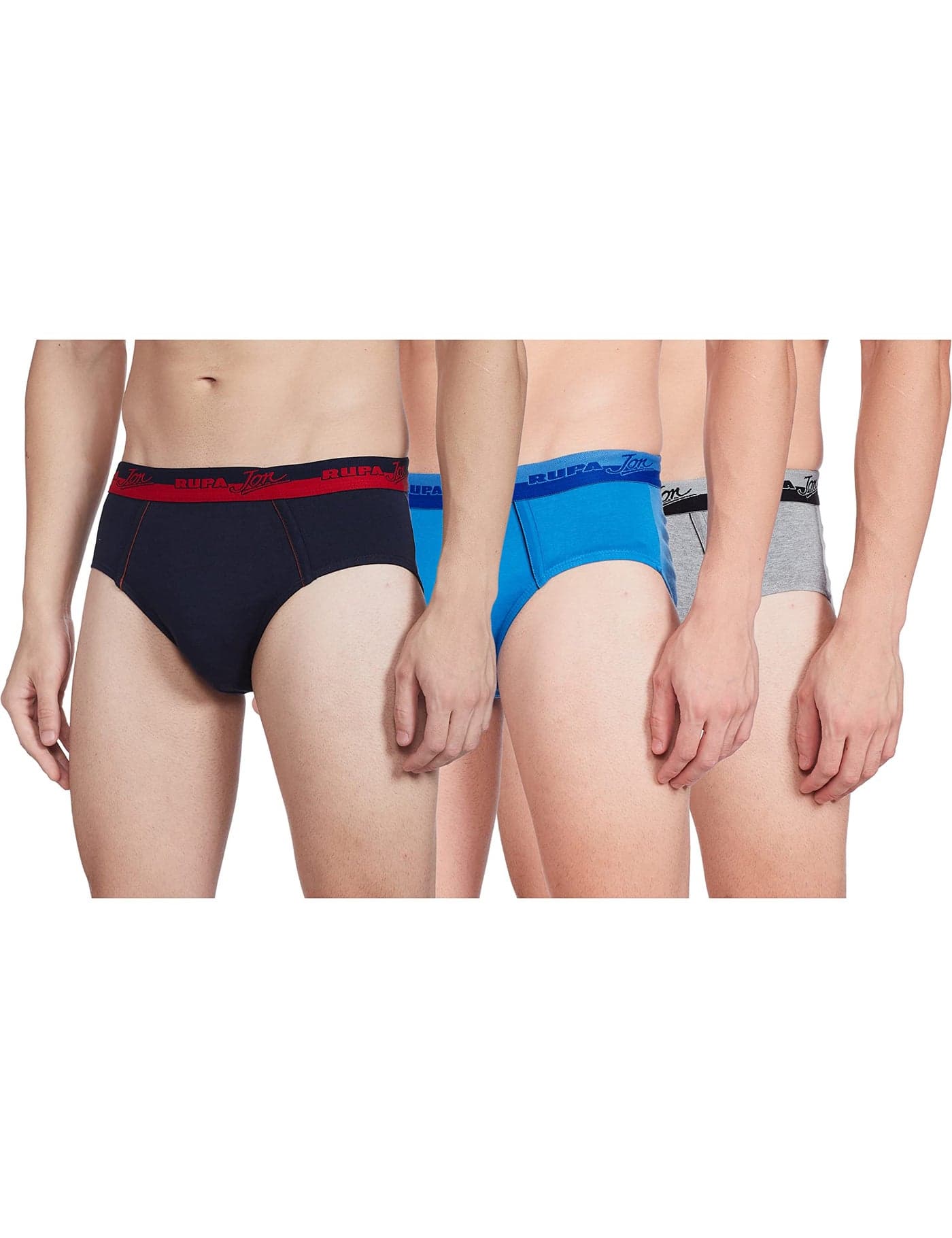 Rupa Jon Plain Brief for Men, 100% Cotton Fabric, Outer Elastic, Pack of 3 Assorted