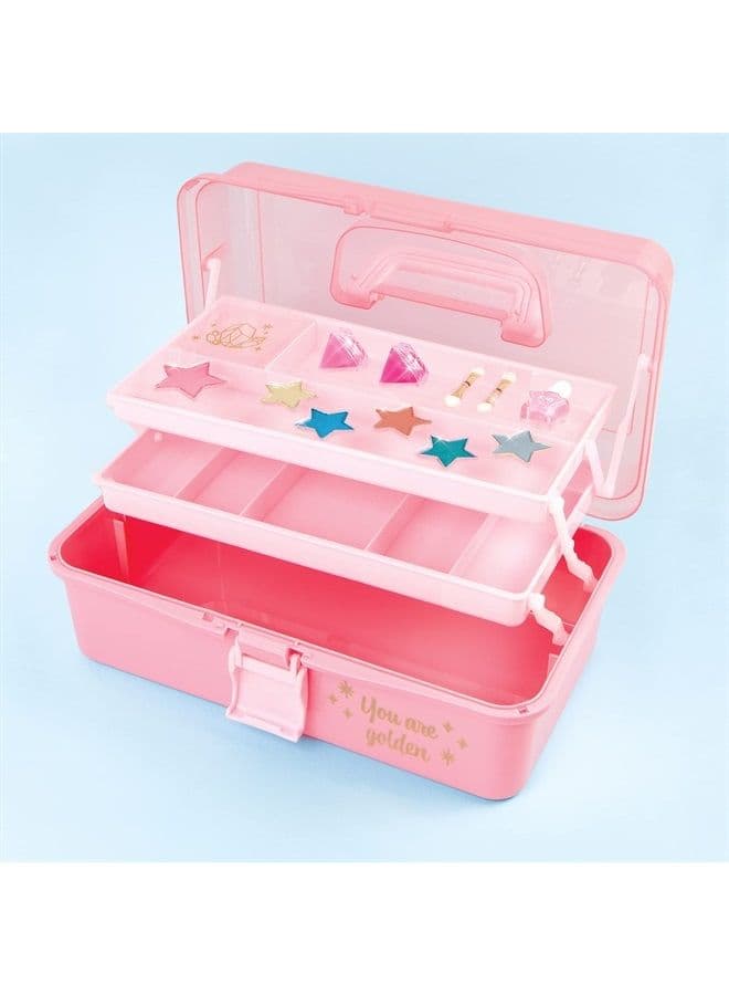 Pink and Gold Hard Case Makeup Storage Set - Kids Makeup Kit for Girls and Teens - Includes Storage Case, 5 Eyeshadows, 1 Blush, 2 Lip Glosses & 1 Nail Polish - Ages 8+