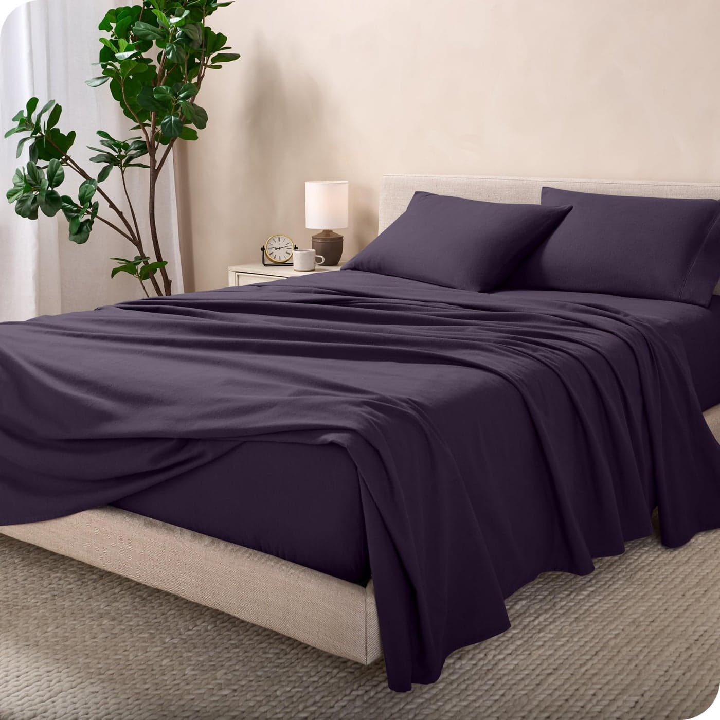 Bare Home Flannel Sheet Set 100 Cotton Velvety Soft Heavyweight Double Brushed Flannel Deep Pocket King Eggplant
