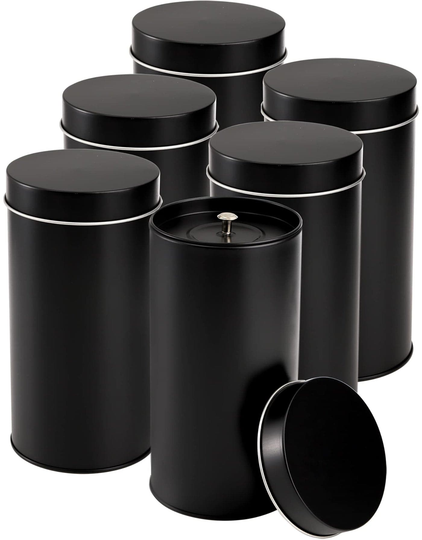 Yesland 6 Pack Tea Tin Canister with Airtight Double Lids, 32 Fl Oz Tin Can Box and Large Round Kitchen Canisters for Loose Tea, Coffee, Candy, Herbs and Spices(Black)