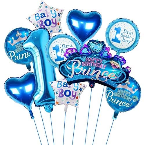 TOYXE Prince Theme First Birthday Foil Balloons Decoration for Baby Boy Set 10 Pcs